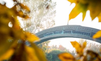 Grand Valley arch with fall leaves in frame